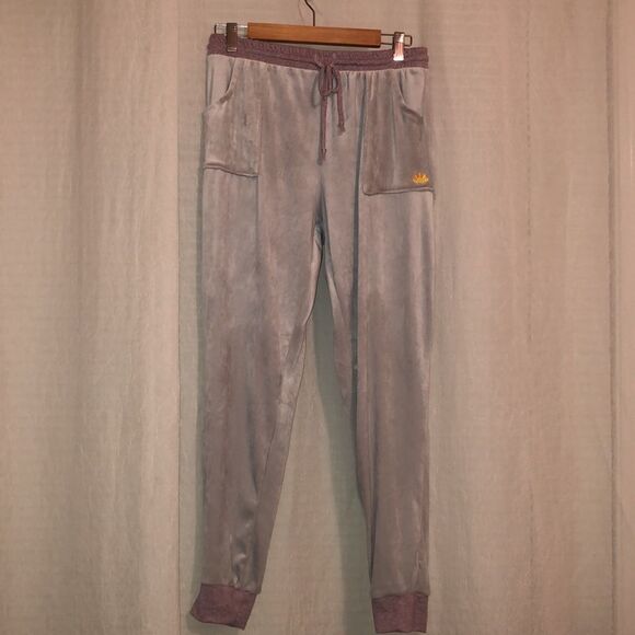 C&C California L Gray Mauve Pink Velour Jump Suit Lounge Crop Hoodie Set - Picture 4 of 12